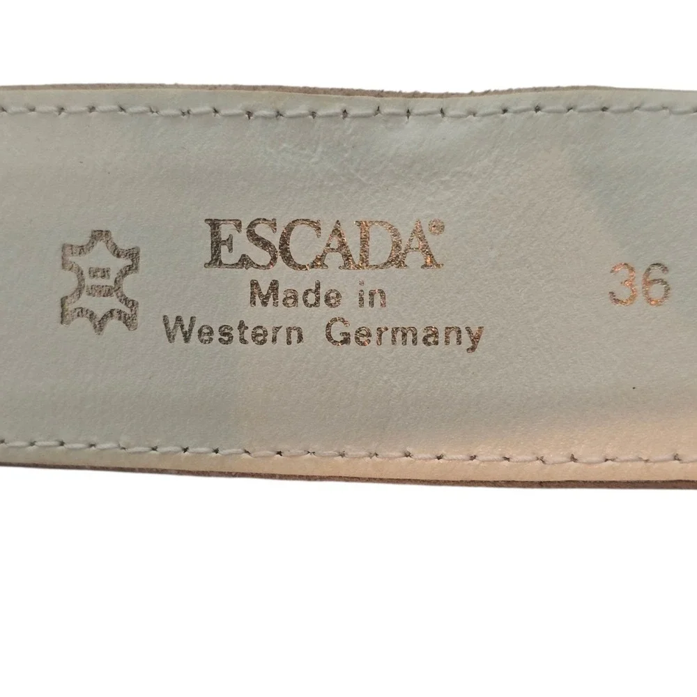 Vintage 80s Escada‎ Suede Belt Sz 36 Made Western Germany Gold Buckle Taupe